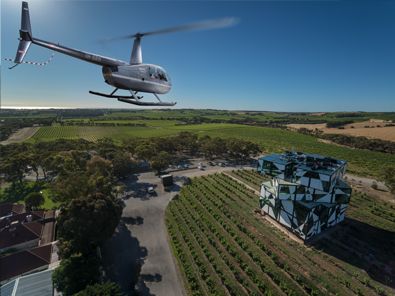 Helicopter landing at d'Arenberg Cube
